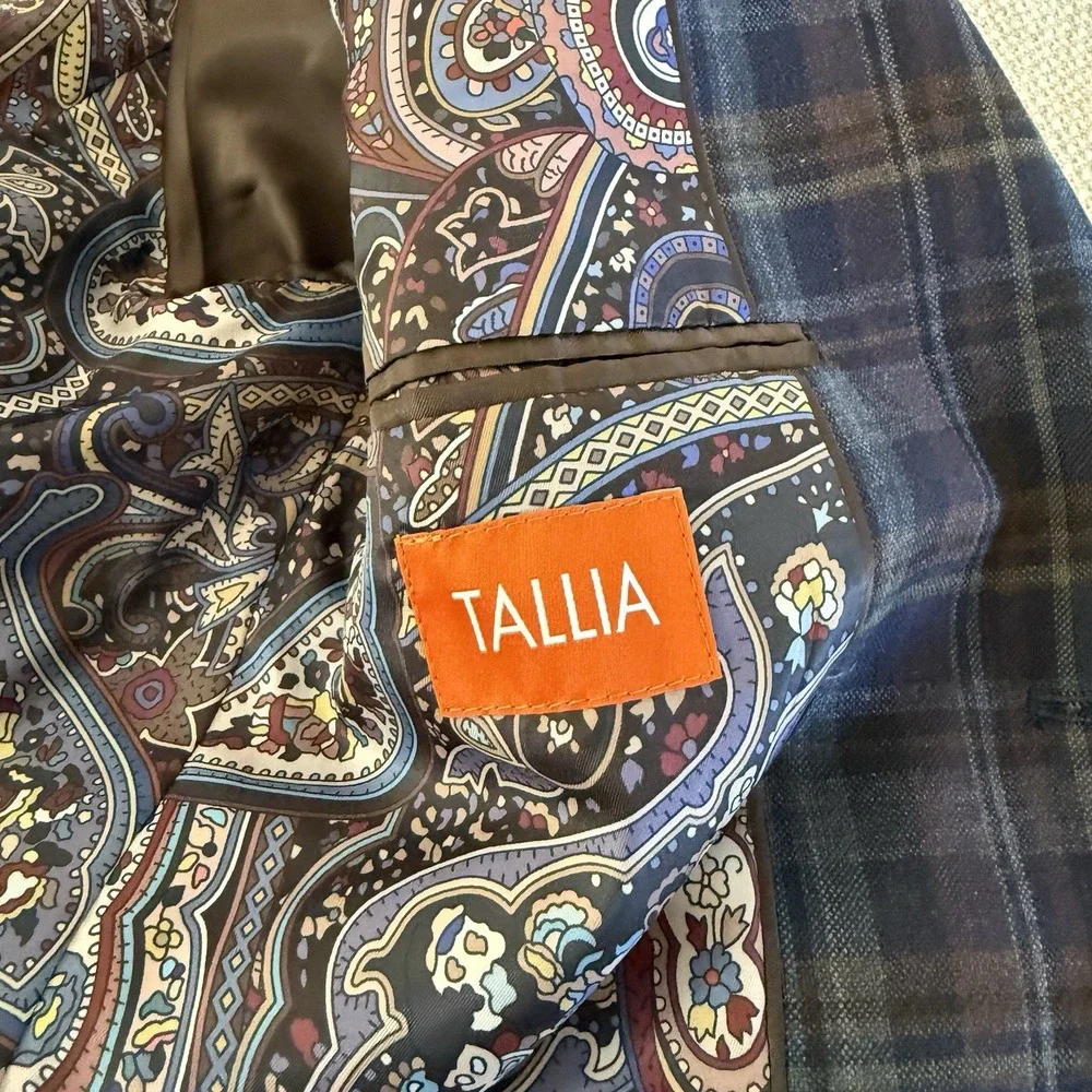 Tallia Men Suit 40R Windowpane Plaid Wool Blend Blazer Sport Coat Jacket